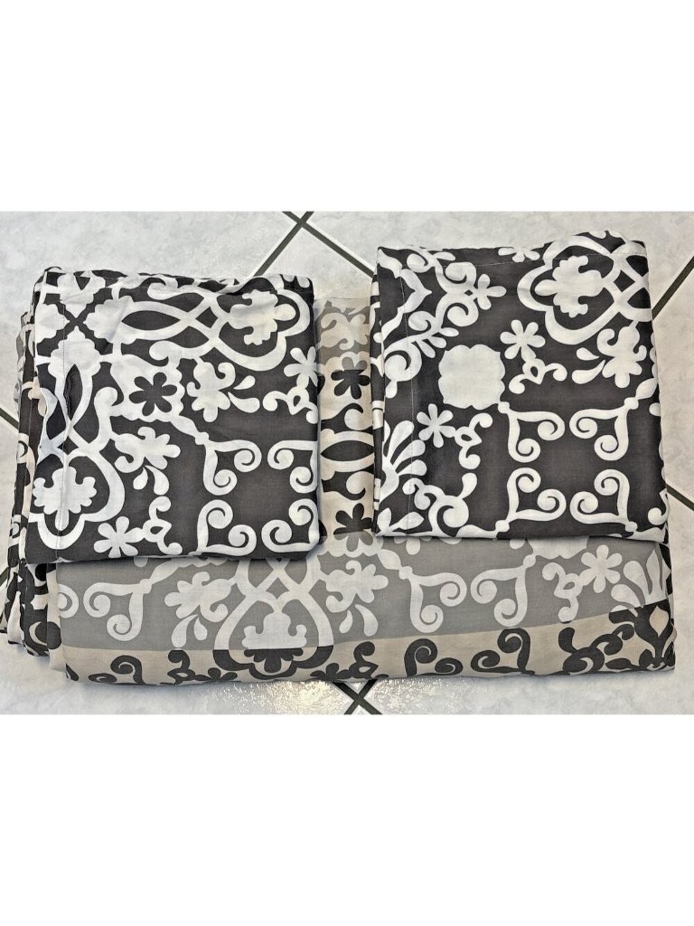 Ikea Prakttry Duvet Cover Beige Gray White Medallion Boho King Size with Shams